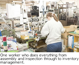 Worker doing everything from assembly and inspection through to inventory management on her own.